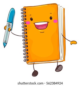 Vector Illustration of Notebook Mascot Holding a Pen