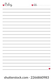 Vector illustration of notebook page with striped pattern for every day. Cute sheet for women or girls