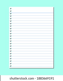 Vector illustration of a notebook paper with a hole punched on the left side on a green background