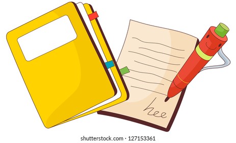 Eine Vektorgrafik von Notebook und Stift