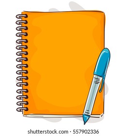 Vector Illustration Of Notebook And Pen Cartoon Style