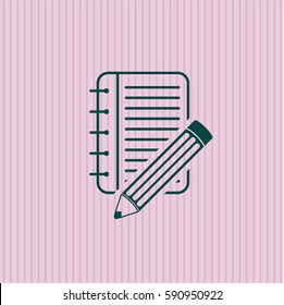 Vector illustration of Notebook with pencil icon in Green with Pink
