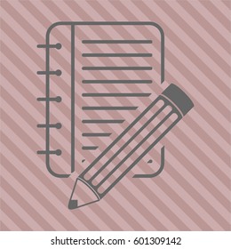 Ilustración vectorial de un bloc de notas con un icono de lápiz en gris.

