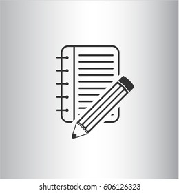 Vector illustration of Notebook with pencil vector icon in gray
