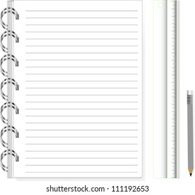 vector illustration of notebook with pencil , ruler