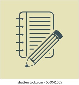 Vector illustration of Notebook with pencil symbol icon in green
