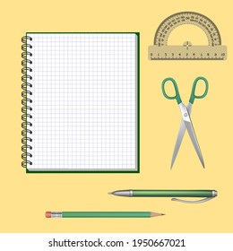 Vector Illustration notebook scissors pen Pencil Notepad