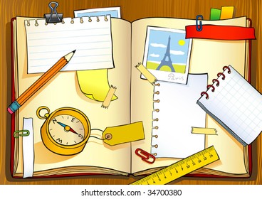 Vector illustration of notebook of traveler