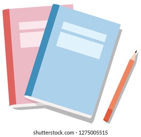 Vector illustration of notebooks and pencil.