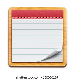 Vector illustration of notepad with blank lined pages on white background