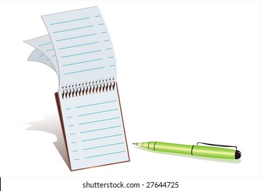 Vector illustration from a notepad with a green ball-point pen.