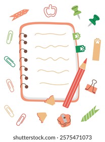 
Vector illustration of notepad and stationery with cute paw tabs, Ideal for school, office or planning projects, suitable for digital or print use