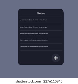 Vector Illustration notes for reminder activity in dark mode display. Schdule app.