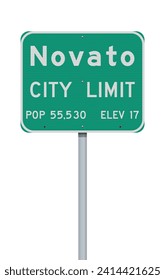 Vector illustration of the Novato (California) green ciity limit road sign on metallic post