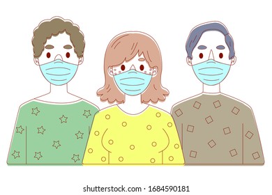 vector illustration novel coronavirus 2019-nCoV. people wearing face mask. coronavirus quarantine.