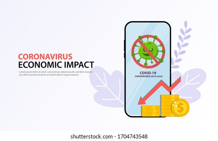 Vector illustration novel coronavirus 2019-nCoV impact global economy. corona virus make down economy. country economic impact novel coronavirus. chart economy down. china economy down.