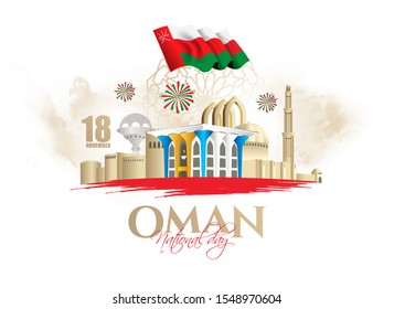 vector illustration November 18th Sultanate of Oman . National Day, celebration republic, graphic for design elements. vector view of the city the capital of Oman, Muscat 