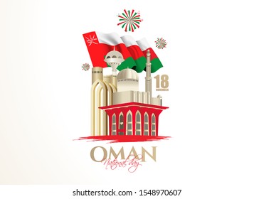 vector illustration November 18th Sultanate of Oman . National Day, celebration republic, graphic for design elements. vector view of the city the capital of Oman, Muscat 