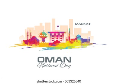 vector illustration November 18th Sultanate of Oman . National Day, celebration republic, graphic for design elements. vector view of the city the capital of Oman, Mascat