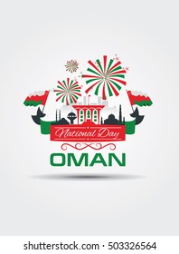 vector illustration November 18th Sultanate of Oman . National Day, celebration republic, graphic for design elements. icon fireworks over Mascat