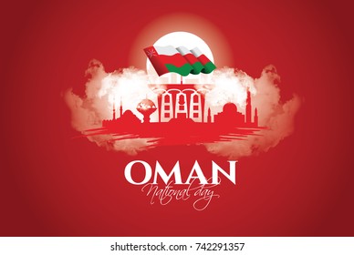 vector illustration November 18th Sultanate of Oman . National Day, celebration republic, graphic for design elements. vector view of the city the capital of Oman, Mascat
