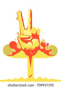 Vector illustration of a nuclear explosion in the form of a hand. INTERNATIONAL PEACE DAY illustration on white background