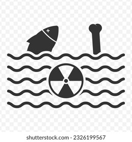 Vector illustration of nuclear polluted sea icon in dark color and transparent background(PNG).
