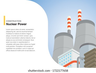 Vector illustration of a Nuclear power plant with text on the left.