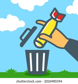 a vector illustration of a nuclear rocket thrown in the trash
