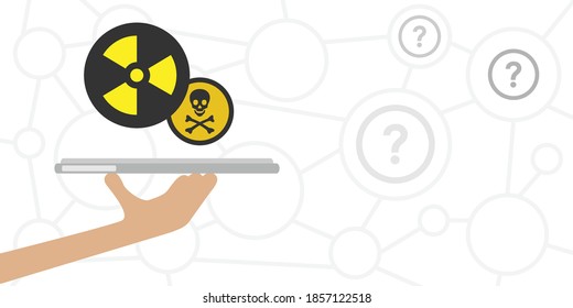 ilustración vectorial de los signos nucleares y de la mano de obra humana para el concepto de utilización de desechos radiactivos