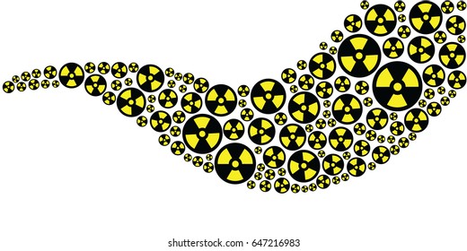 vector illustration of nuclear wave in curved line designs in yellow and black colors