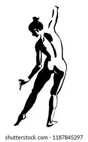 vector illustration. nude figure of a dancing girl. graphic drawing.