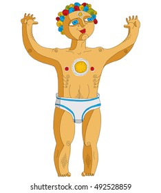 Vector illustration of nude man, Adam concept. Hand drawn image of person isolated on white symbolizing love and goodness. 