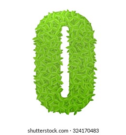Vector illustration of number 0 consisting of green leaves
