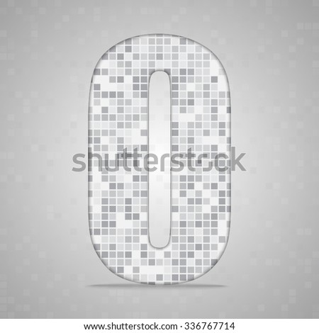 Vector illustration of number 0 made of square grey mosaic. Vector alphabet, type, font with latin figures. Ornament with squares tiles for your floor, wall, bathroom, pool.