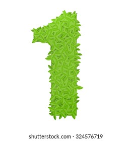 Vector illustration of number 1 consisting of green leaves