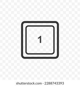Vector illustration of number 1 icon in dark color and transparent background(PNG). Keyboard shortcut button.