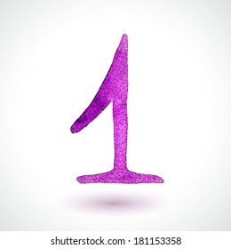 Vector illustration of number 1 painted with watercolor. Template element
