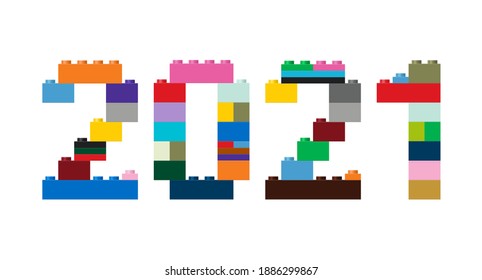 Vector illustration of the number 2021 in construction colored bricks