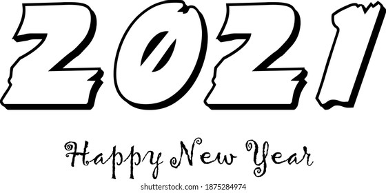 Vector illustration of number 2021 emoticon, new year concept