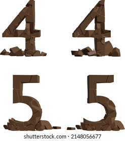 The vector illustration of the number 4 and 5 cracked stone