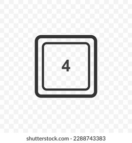 Vector illustration of number 4 icon in dark color and transparent background(PNG). Keyboard shortcut button.