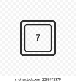 Vector illustration of number 7 icon in dark color and transparent background(PNG). Keyboard shortcut button.