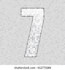 Vector illustration of number 7 made of square grey mosaic. Vector alphabet, type, font with latin figures. Ornament with squares tiles for your floor, wall, bathroom, pool.