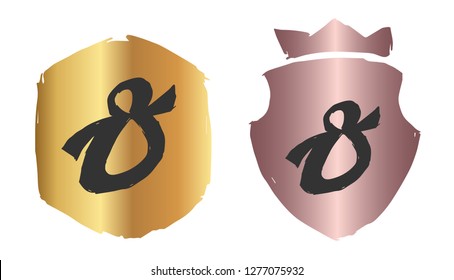 Vector Illustration of Number 8 for Women's Day with Rose Gold and Gold Banner or Background. Graphic Design for Logo and T-shirt. 