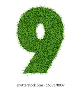 Vector illustration of the number number 9 (nine) in turf material