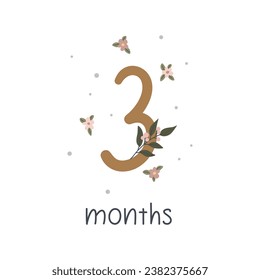 
Vector illustration with number, baby birthday card with flowers