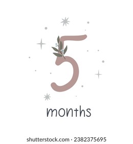 
Vector illustration with number, baby birthday card with flowers