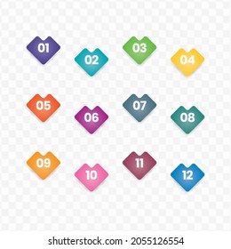 Vector illustration of number bullet points from one to twelve with a transparent background (PNG).