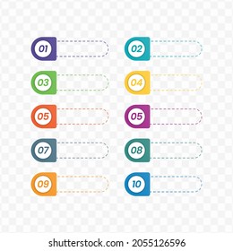 Vector illustration of number bullet points from one to twelve with a transparent background (PNG).